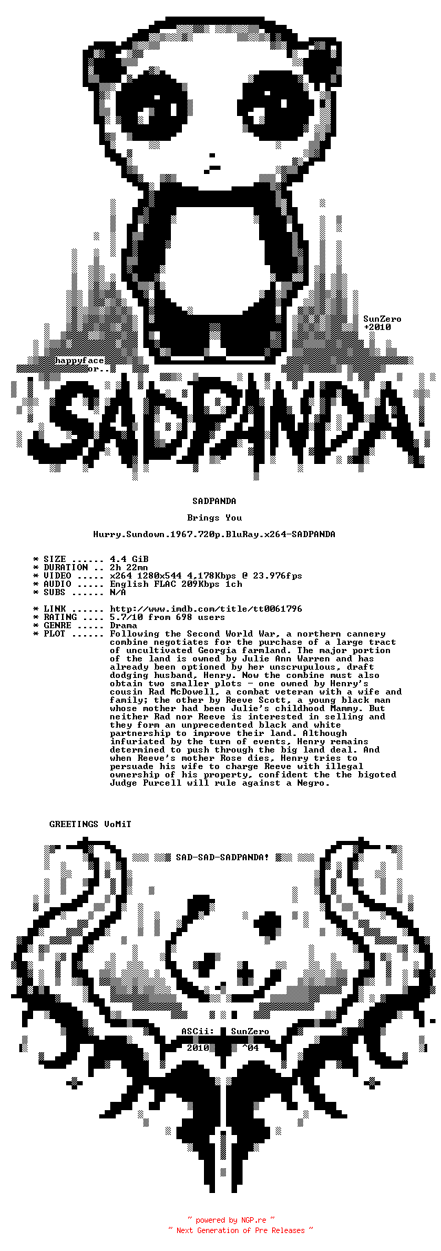 NFO for the release Hurry.Sundown.1967.720p.BluRay.x264-SADPANDA by SADPANDA