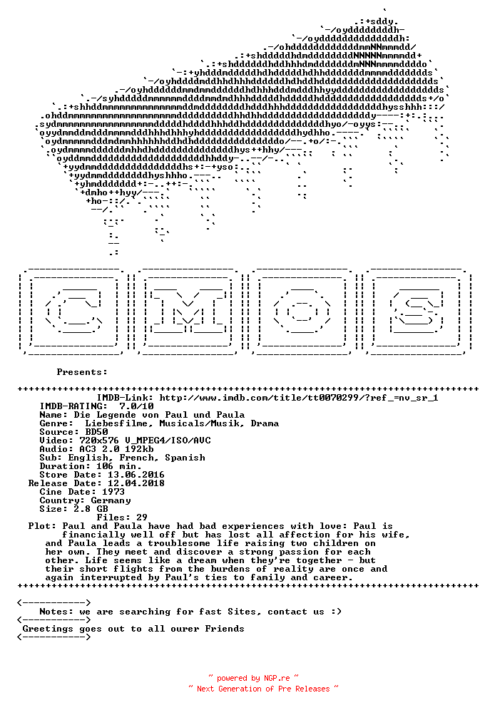 NFO for the release Die.Legende.von.Paul.und.Paula.1973.GERMAN.BDRip.x264-CMOS by CMOS