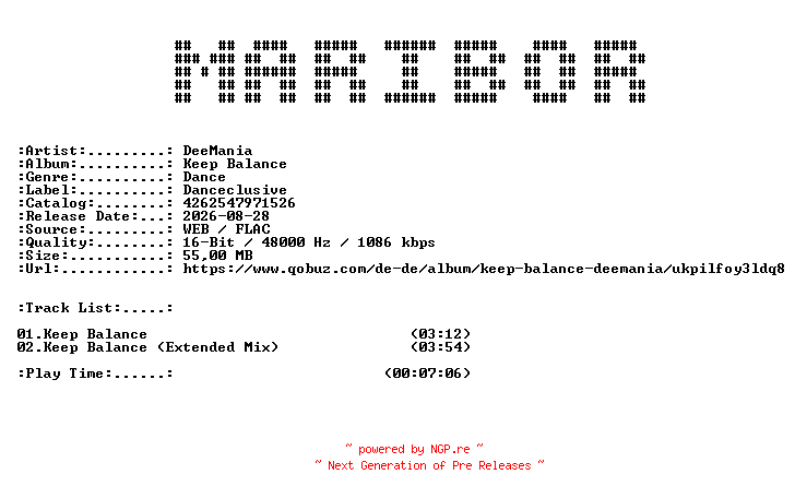 NFO for the release DeeMania-Keep_Balance-16BIT-WEB-FLAC-2026-MARiBOR by MARiBOR