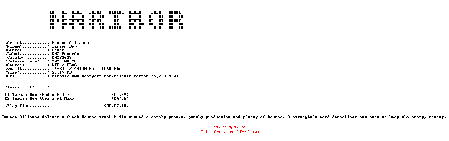 NFO for the release Bounce_Alliance-Tarzan_Boy-(DNZF2628)-16BIT-WEB-FLAC-2026-MARiBOR by MARiBOR