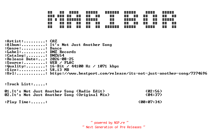 NFO for the release CAZ-Its_Not_Just_Another_Song-(DNZ654)-16BIT-WEB-FLAC-2026-MARiBOR by MARiBOR