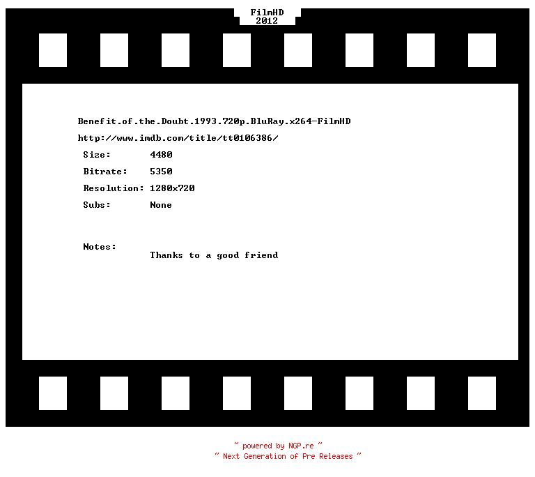NFO for the release Benefit.of.the.Doubt.1993.720p.BluRay.x264-FilmHD by FilmHD