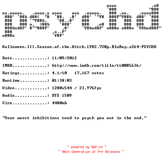 NFO for the release Halloween.III.Season.of.the.Witch.1982.720p.BluRay.x264-PSYCHD by PSYCHD