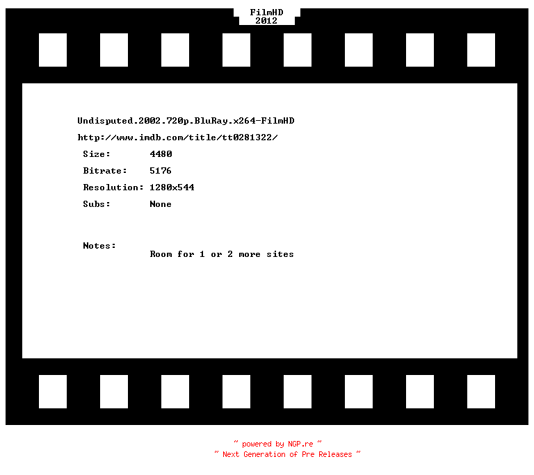 NFO for the release Undisputed.2002.720p.BluRay.x264-FilmHD by FilmHD