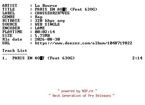 NFO for the release La_Bourse-PARIS_EN_AOT_(Feat_63OG)-SINGLE-WEB-FR-2026-GUESTS by GUESTS