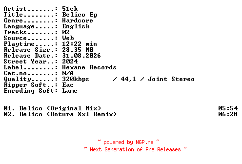 NFO for the release 51ck-Belico_EP-EP-WEB-2024-XTC_iNT by XTC_iNT