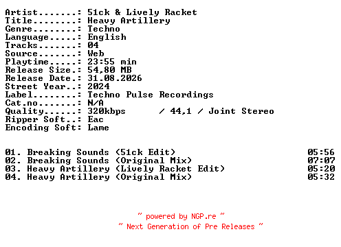 NFO for the release 51ck_and_Lively_Racket-Heavy_Artillery-WEB-2024-XTC_iNT by XTC_iNT