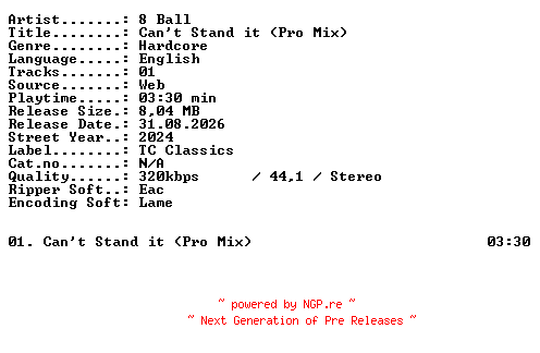 NFO for the release 8_Ball-Cant_Stand_it_(Pro_Mix)-SINGLE-WEB-2024-XTC_iNT by XTC_iNT