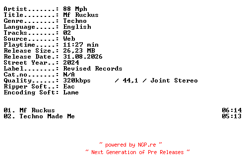 NFO for the release 88_Mph-Mf_Ruckus-WEB-2024-XTC_iNT by XTC_iNT