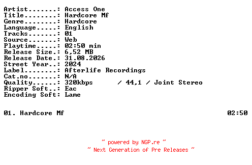 NFO for the release Access_One-Hardcore_Mf-SINGLE-WEB-2024-XTC_iNT by XTC_iNT