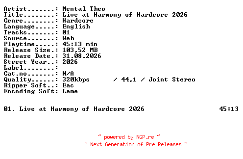 NFO for the release Mental_Theo-Live_at_Harmony_of_Hardcore_2026-WEB-2026-XTC_iNT by XTC_iNT