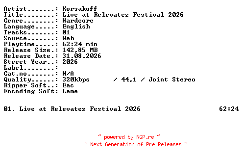 NFO for the release Korsakoff-Live_at_Relevatez_Festival_2026-WEB-2026-XTC_iNT by XTC_iNT