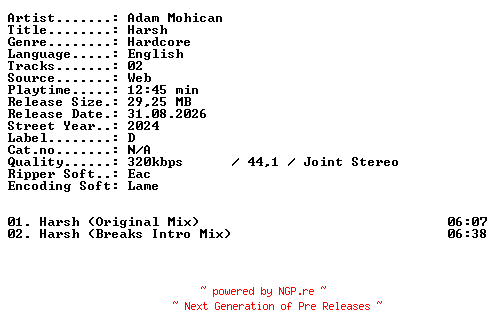 NFO for the release Adam_Mohican-Harsh-WEB-2024-XTC_iNT by XTC_iNT