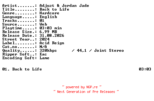 NFO for the release Adjuzt_and_Jordan_Jade-Back_to_Life-SINGLE-WEB-2024-XTC_iNT by XTC_iNT
