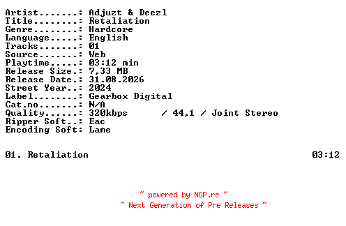 NFO for the release Adjuzt_and_Deezl-Retaliation-SINGLE-WEB-2024-XTC_iNT by XTC_iNT