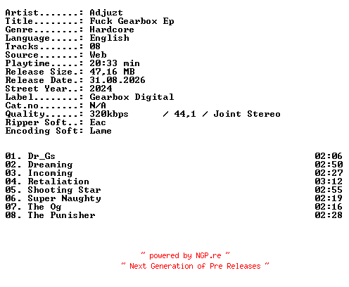 NFO for the release Adjuzt-Fuck_Gearbox_EP-WEB-2024-XTC_iNT by XTC_iNT