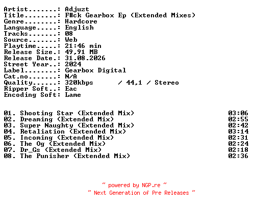 NFO for the release Adjuzt-Fck_Gearbox_Ep_(Extended_Mixes)-WEB-2024-XTC_iNT by XTC_iNT