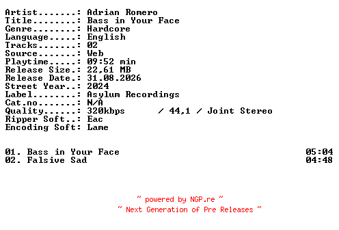 NFO for the release Adrian_Romero-Bass_in_Your_Face-WEB-2024-XTC_iNT by XTC_iNT