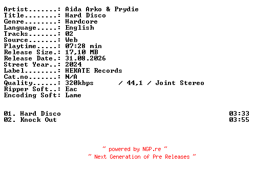 NFO for the release Aida_Arko_and_Prydie-Hard_Disco-WEB-2024-XTC_iNT by XTC_iNT