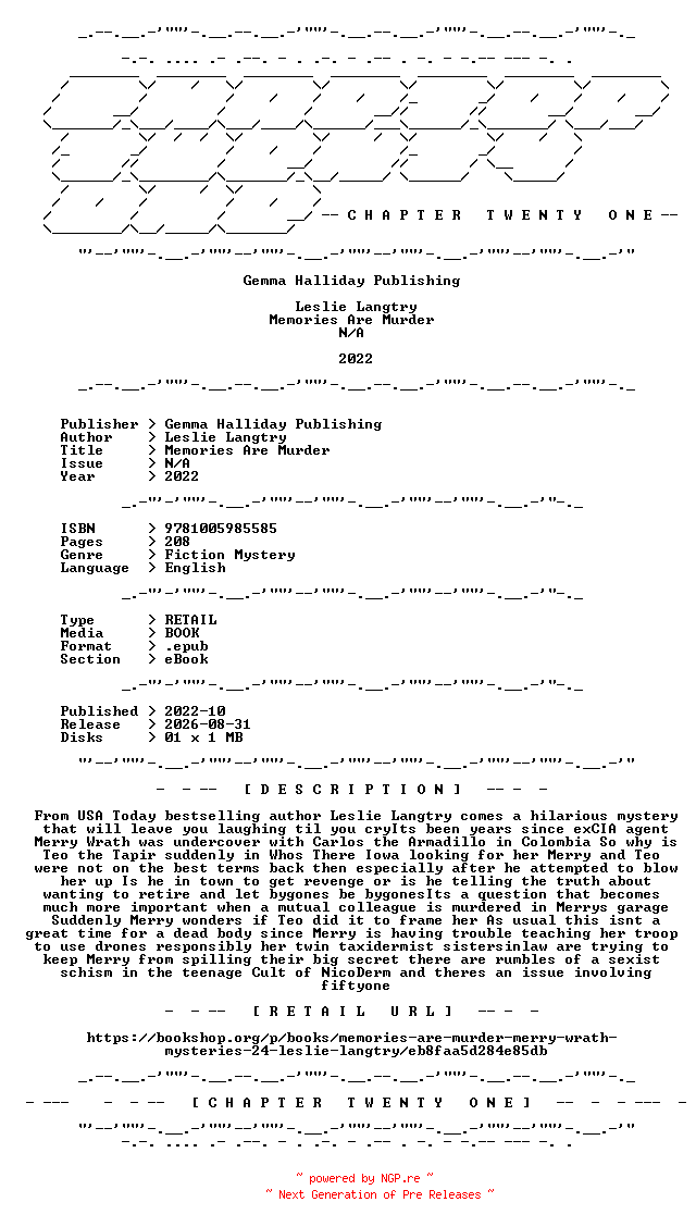 NFO for the release Leslie.Langtry.-.Memories.Are.Murder.2022.RETAIL.EPUB.eBook-CTO by CTO
