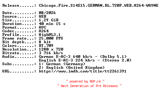 NFO for the release Chicago.Fire.S14E15.GERMAN.DL.720P.WEB.H264-WAYNE by WAYNE
