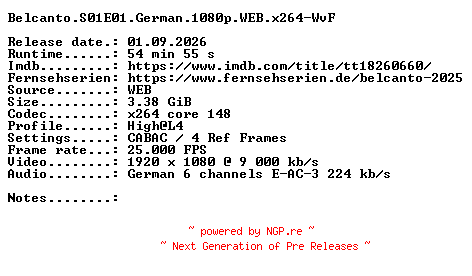 NFO for the release Belcanto.S01E01.German.1080p.WEB.x264-WvF by WvF