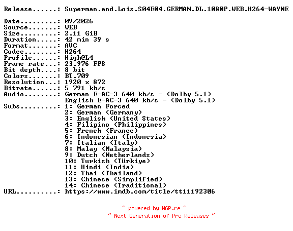 NFO for the release Superman.and.Lois.S04E04.GERMAN.DL.1080P.WEB.H264-WAYNE by WAYNE