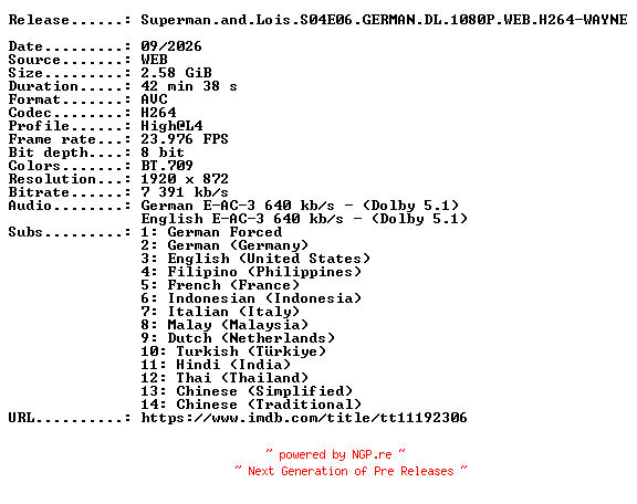 NFO for the release Superman.and.Lois.S04E06.GERMAN.DL.1080P.WEB.H264-WAYNE by WAYNE