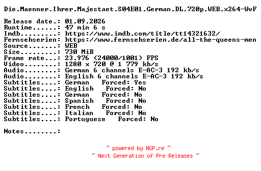 NFO for the release Die.Maenner.Ihrer.Majestaet.S04E01.German.DL.720p.WEB.x264-WvF by WvF