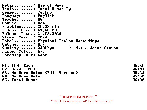 NFO for the release Air_of_Wave-Tunel_Human_EP-WEB-2024-XTC_iNT by XTC_iNT
