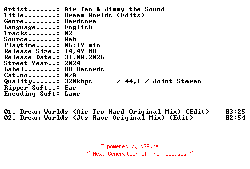 NFO for the release Air_Teo_and_Jimmy_the_Sound-Dream_Worlds_(Edits)-WEB-2024-XTC_iNT by XTC_iNT