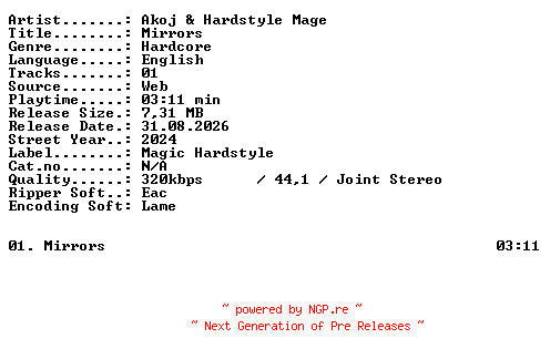 NFO for the release Akoj_and_Hardstyle_Mage-Mirrors-SINGLE-WEB-2024-XTC_iNT by XTC_iNT