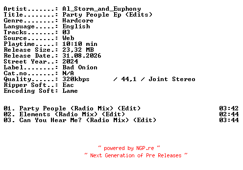 NFO for the release Al_Storm_and_Euphony-Party_People_Ep_(Edits)-WEB-2024-XTC_iNT by XTC_iNT