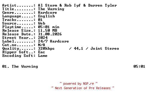 NFO for the release Al_Storm_and_Rob_Iyf_and_Darren_Tyler-The_Warning-SINGLE-WEB-2024-XTC_iNT by XTC_iNT