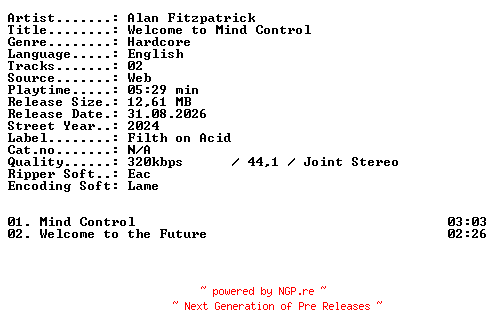NFO for the release Alan_Fitzpatrick-Welcome_to_Mind_Control-WEB-2024-XTC_iNT by XTC_iNT