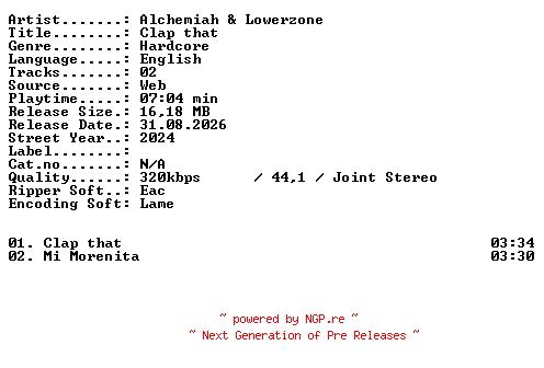 NFO for the release Alchemiah_and_Lowerzone-Clap_that-WEB-2024-XTC_iNT by XTC_iNT