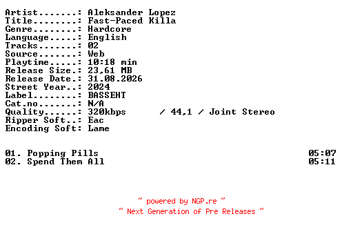 NFO for the release Aleksander_Lopez-Fast-Paced_Killa-WEB-2024-XTC_iNT by XTC_iNT