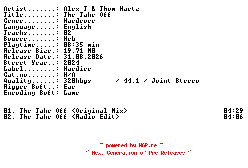 NFO for the release Alex_T_and_Thom_Hartz-The_Take_Off-WEB-2024-XTC_iNT by XTC_iNT