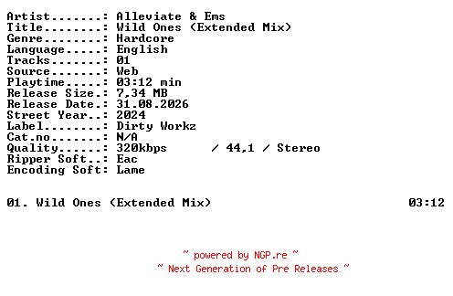 NFO for the release Alleviate_and_Ems-Wild_Ones_(Extended_Mix)-SINGLE-WEB-2024-XTC_iNT by XTC_iNT