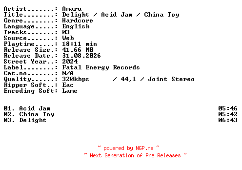 NFO for the release Amaru-Delight_-_Acid_Jam_-_China_Toy-WEB-2024-XTC_iNT by XTC_iNT