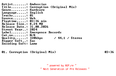 NFO for the release Amduscias-Corruption_(Original_Mix)-SINGLE-WEB-2024-XTC_iNT by XTC_iNT