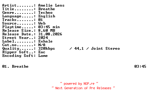 NFO for the release Amelie_Lens-Breathe-SINGLE-WEB-2024-XTC_iNT by XTC_iNT