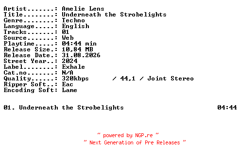 NFO for the release Amelie_Lens-Underneath_the_Strobelights-SINGLE-WEB-2024-XTC_iNT by XTC_iNT