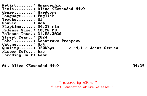 NFO for the release Anamorphic-Alive_(Extended_Mix)-SINGLE-WEB-2024-XTC_iNT by XTC_iNT