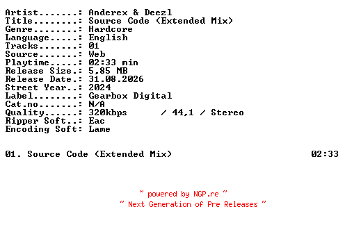 NFO for the release Anderex_and_Deezl-Source_Code_(Extended_Mix)-SINGLE-WEB-2024-XTC_iNT by XTC_iNT