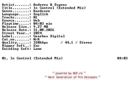 NFO for the release Anderex_and_Exproz-In_Control_(Extended_Mix)-SINGLE-WEB-2024-XTC_iNT by XTC_iNT