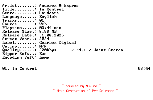 NFO for the release Anderex_and_Exproz-In_Control-SINGLE-WEB-2024-XTC_iNT by XTC_iNT