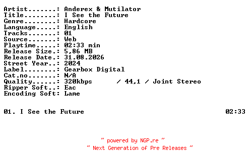 NFO for the release Anderex_and_Mutilator-I_See_the_Future-SINGLE-WEB-2024-XTC_iNT by XTC_iNT