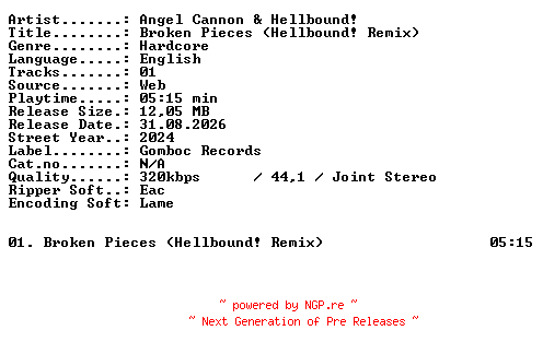 NFO for the release ANGEL_CANNON_and_HELLBOUND-Broken_Pieces_(HELLBOUND_Remix)-SINGLE-WEB-2024-XTC_iNT by XTC_iNT