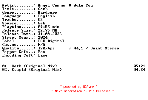 NFO for the release Angel_Cannon_and_Juke_You-Oath-WEB-2024-XTC_iNT by XTC_iNT
